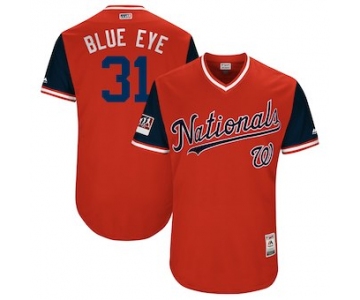Men's Washington Nationals 31 Max Scherzer Blue Eye Majestic Red 2018 Players' Weekend Authentic Jersey