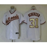 Men's Washington Nationals #31 Max Scherzer White Gold Stitched MLB Cool Base Nike Jersey