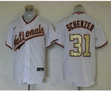 Men's Washington Nationals #31 Max Scherzer White Gold Stitched MLB Cool Base Nike Jersey