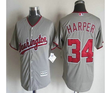 Men's Washington Nationals #34 Bryce Harper Away Gray 2015 MLB Cool Base Jersey