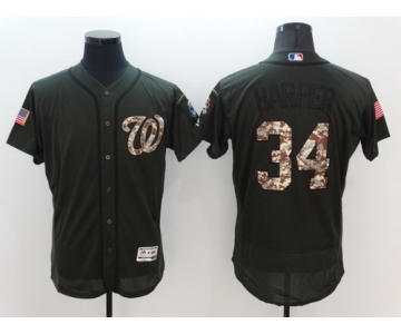 Men's Washington Nationals #34 Bryce Harper Green Salute to Service 2016 Flexbase Majestic Baseball Jersey