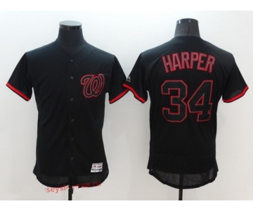 Men's Washington Nationals #34 Bryce Harper Lights Out Black Fashion 2016 Flex Base Majestic Stitched MLB Jersey
