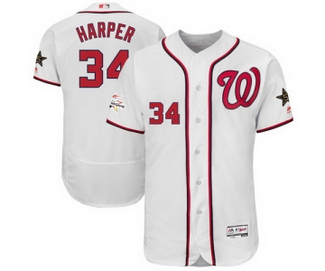 Men's Washington Nationals #34 Bryce Harper Majestic White 2017 MLB All-Star Game Worn Stitched MLB Flex Base Jersey