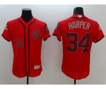 Men's Washington Nationals #34 Bryce Harper Red Fashion Stars & Stripes 2016 Flexbase Majestic Jersey