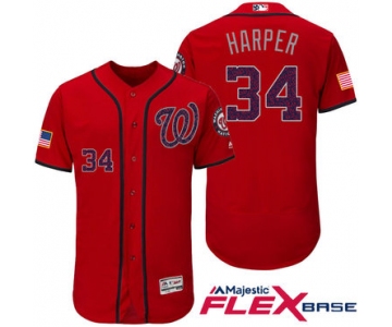 Men's Washington Nationals #34 Bryce Harper Red Stars & Stripes Fashion Independence Day Stitched MLB Majestic Flex Base Jersey