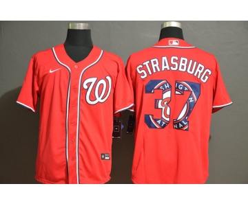 Men's Washington Nationals #37 Stephen Strasburg Red Team Logo Stitched MLB Cool Base Nike Jersey
