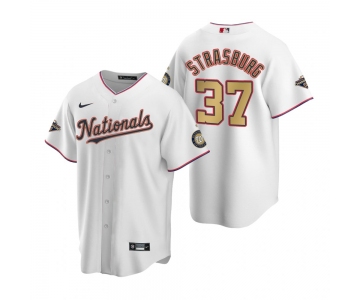 Men's Washington Nationals #37 Stephen Strasburg White Gold 2019 World Series Champions Stitched MLB Cool Base Nike Jersey