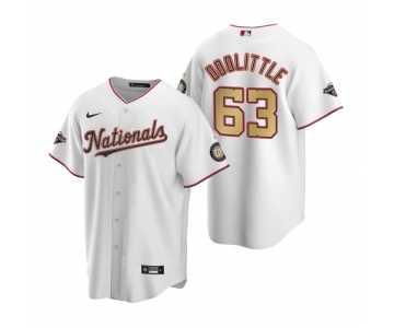Men's Washington Nationals #63 Sean Doolittle White Gold 2019 World Series Champions Stitched MLB Cool Base Nike Jersey
