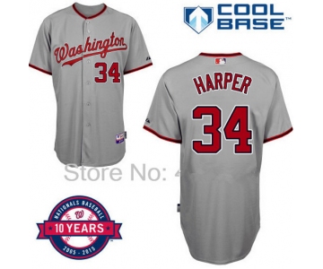 Washington Nationals #34 Bryce Harper Gray 10TH Jersey