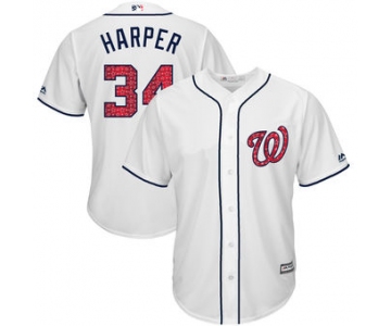Washington Nationals 34 Bryce Harper Majestic White 2018 Stars & Stripes Cool Base Player Jersey