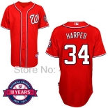 Washington Nationals #34 Bryce Harper Red 10TH Jersey