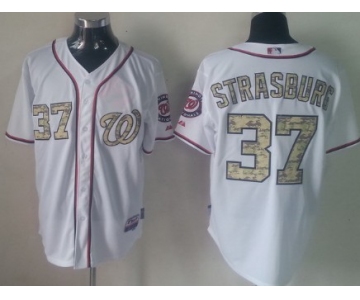 Washington Nationals #37 Stephen Strasburg White With Camo Jersey